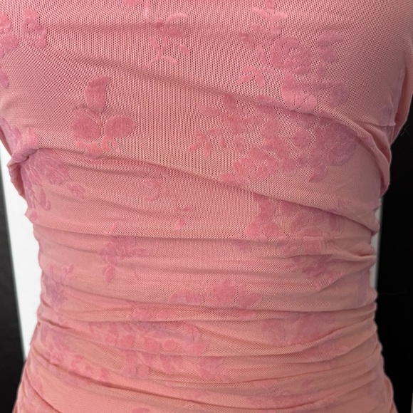 Blush Pink Strapless Floral Print Ruched Cutout Draped Mini Dress - NWT - Picture 8 of 10
